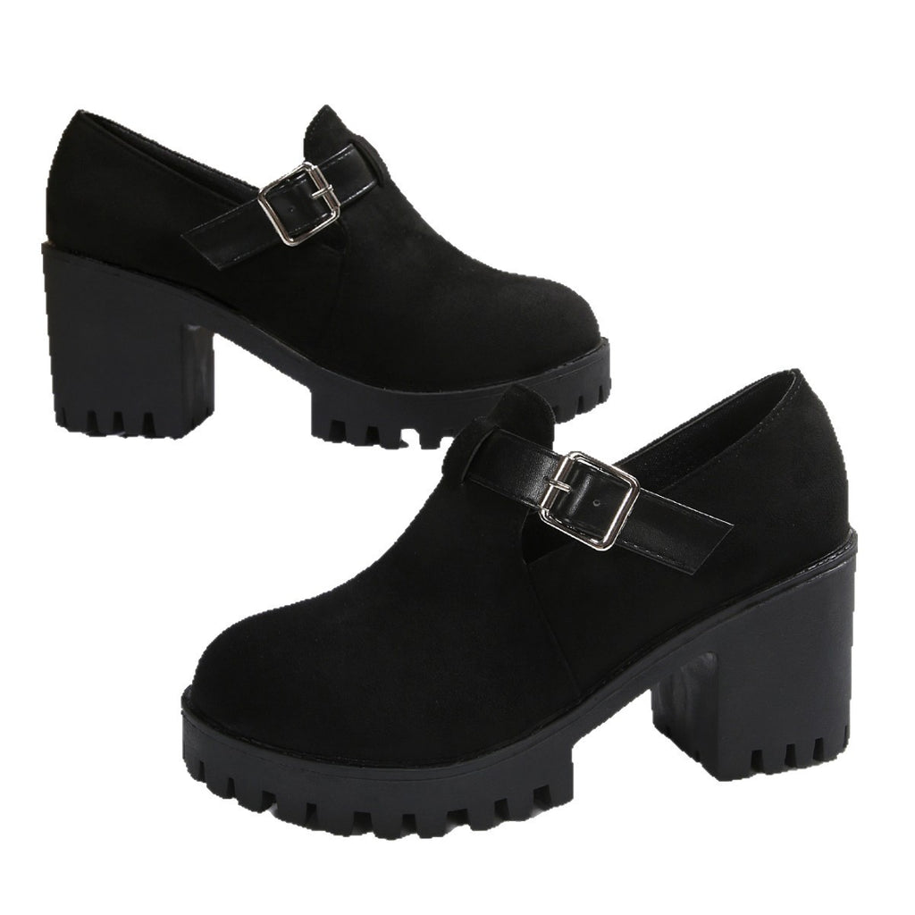 Sarah Express Chunky Suede Block Heel Pumps