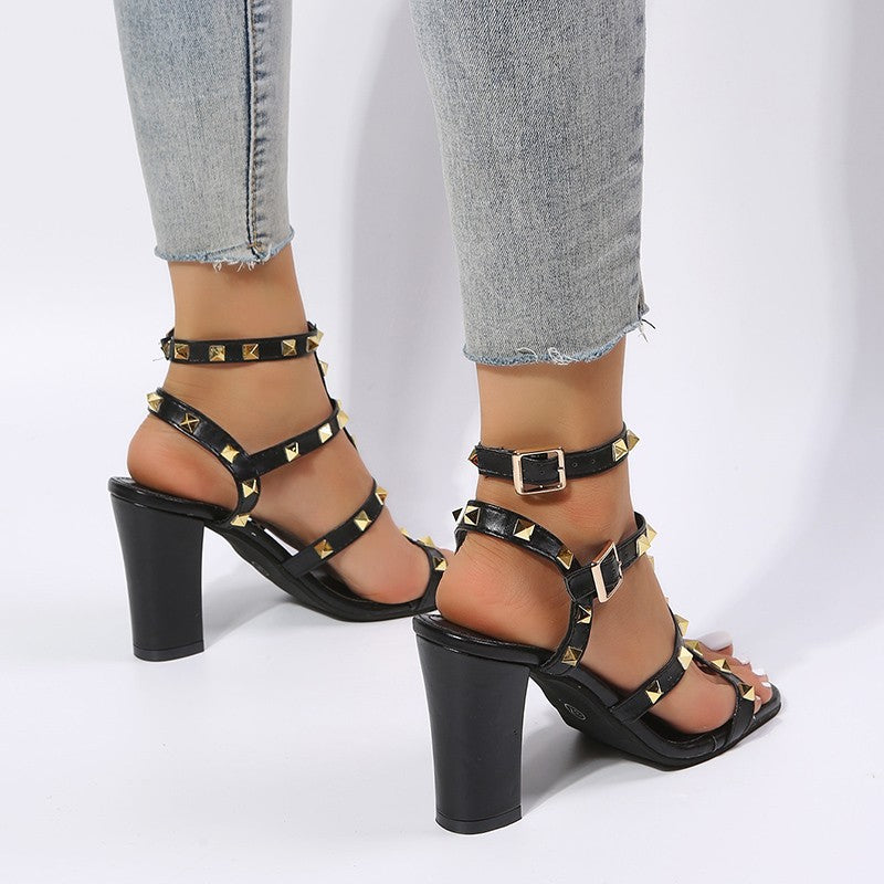 Sarah Express Studded Square-Toe Buckle Strap Gladiator Sandals