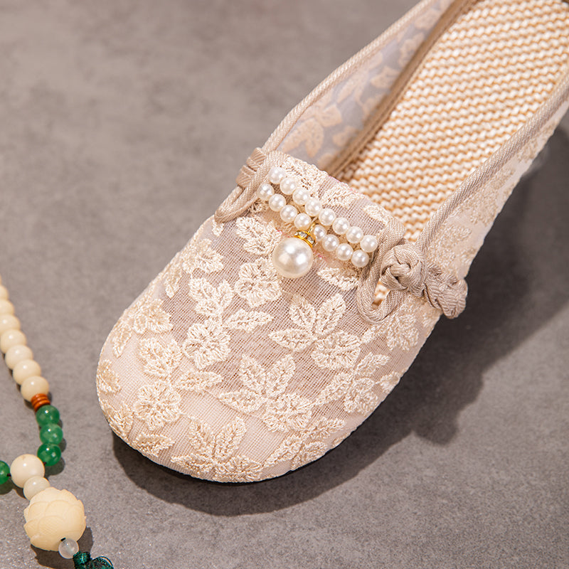 Sarah Express Embroidered Mesh Pearl Mule Slippers