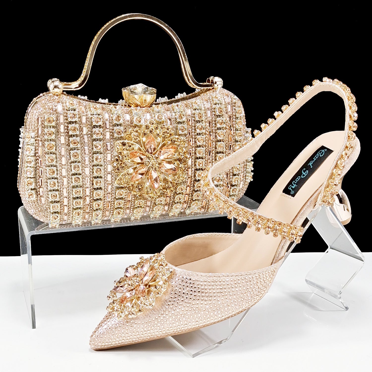 Sarah Express Rhinestone Embellished Clutch and Heel Set