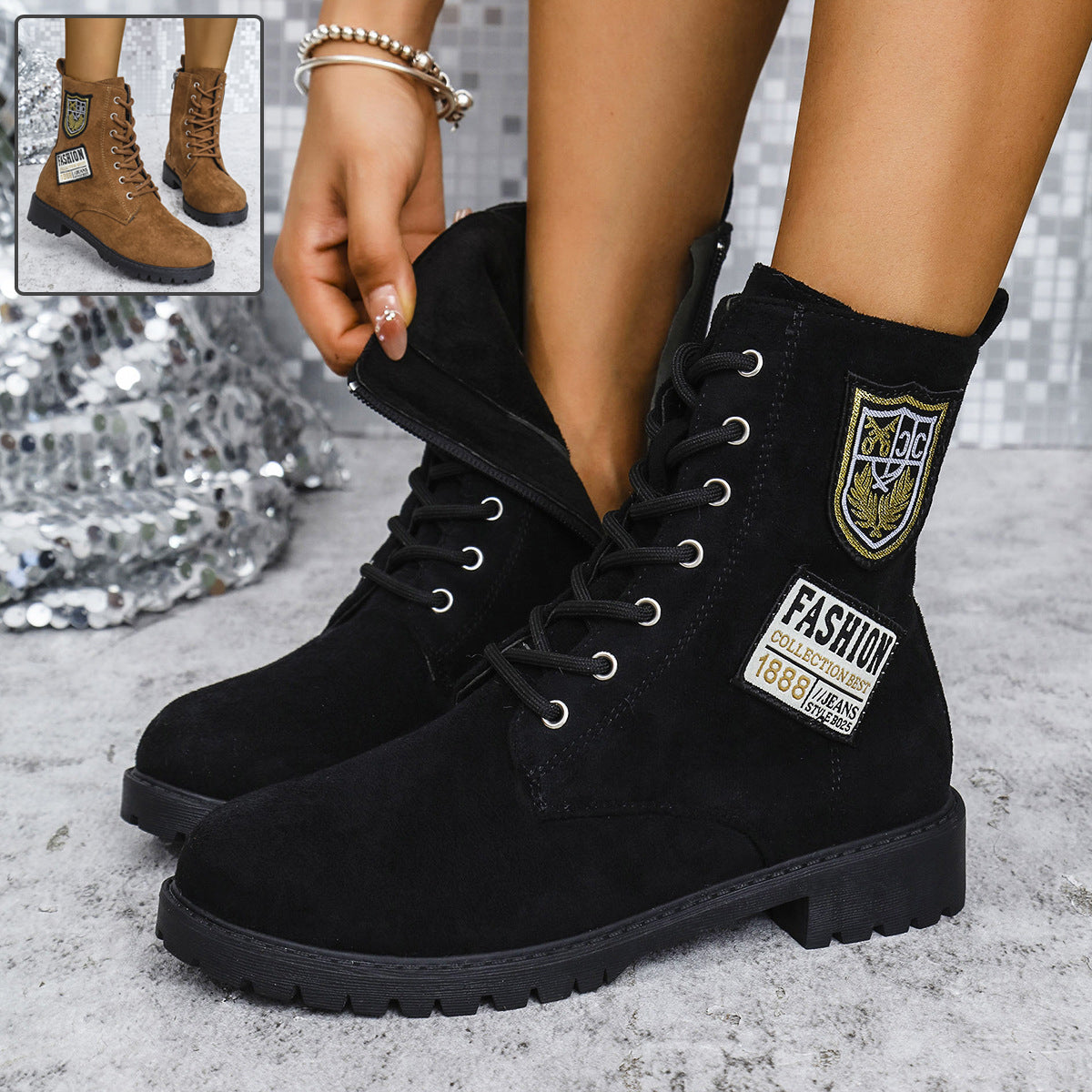 Sarah Express Women's Lace-Up Chunky Platform Ankle Boots