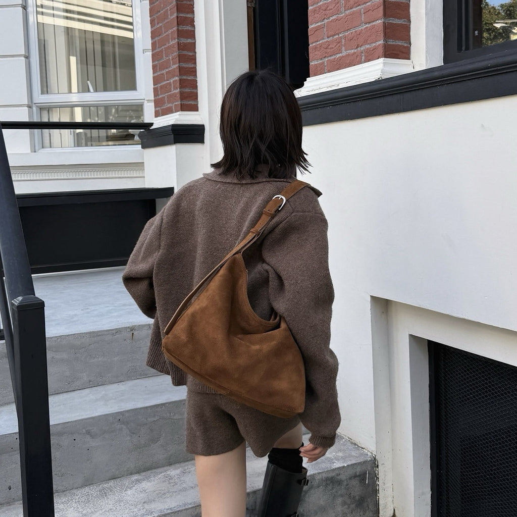Sarah Express Matte Suede Bucket Shoulder Bag
