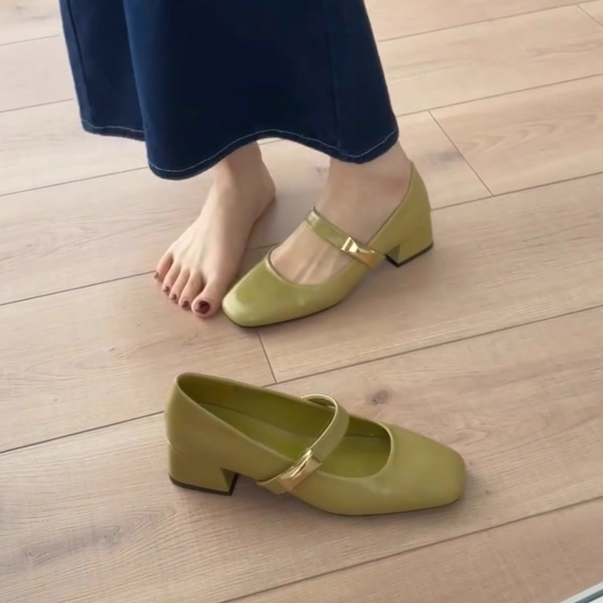 Sarah Express Square-Toe Mary Jane Chunky Heels