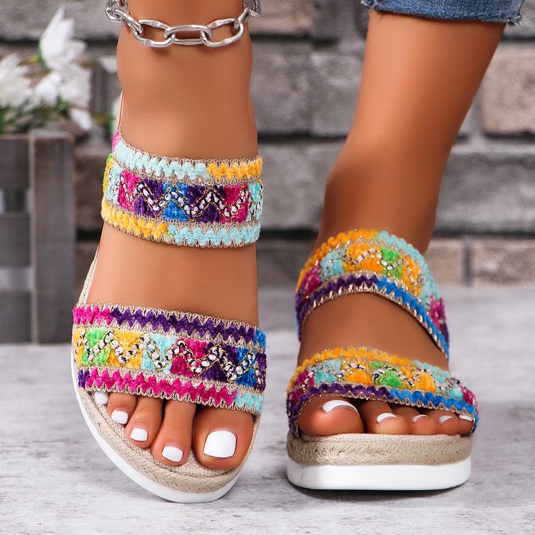 Sarah Express Wavy Woven Wedge Platform Sandals
