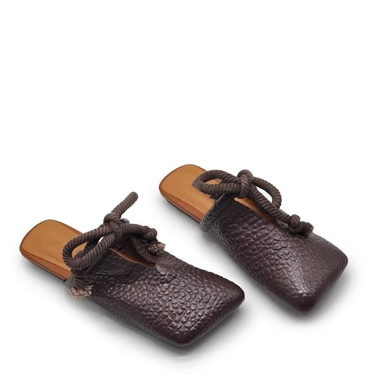 Sarah Express Square-Toe Retro Bow Tie Slide Sandals