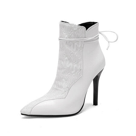 Sarah Express Pointed Toe Stiletto High Heel Boots White