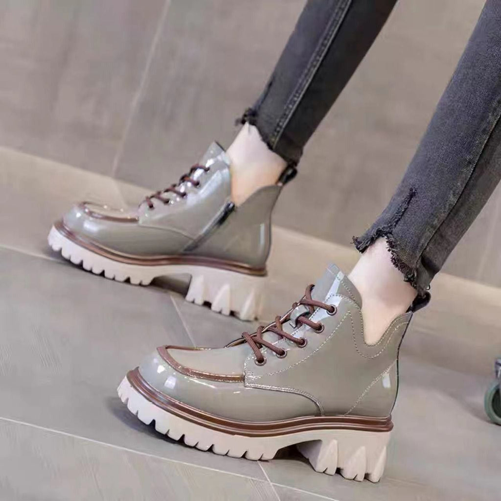 Sarah Express Women's Retro Lace-Up Ankle Boots Gray