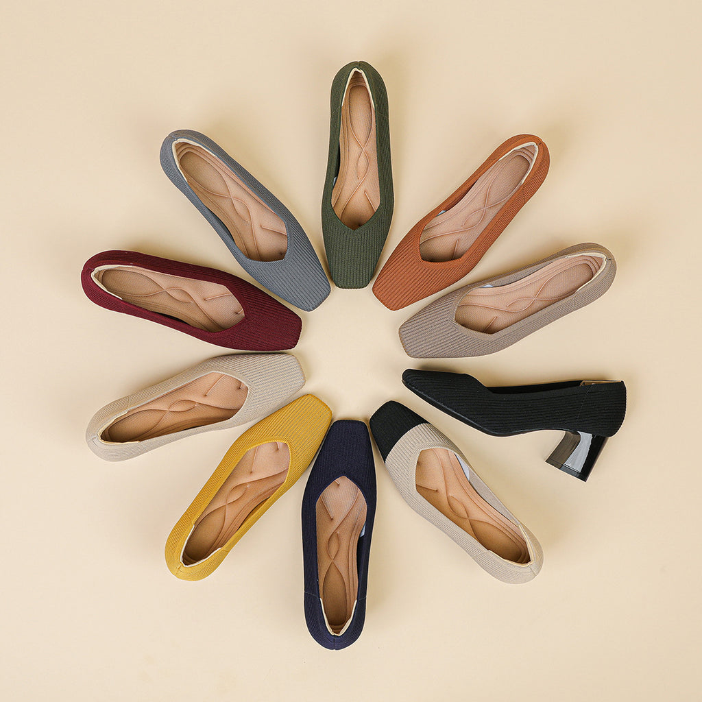 Sarah Express Square Toe Chunky Heel Flyknit Pumps