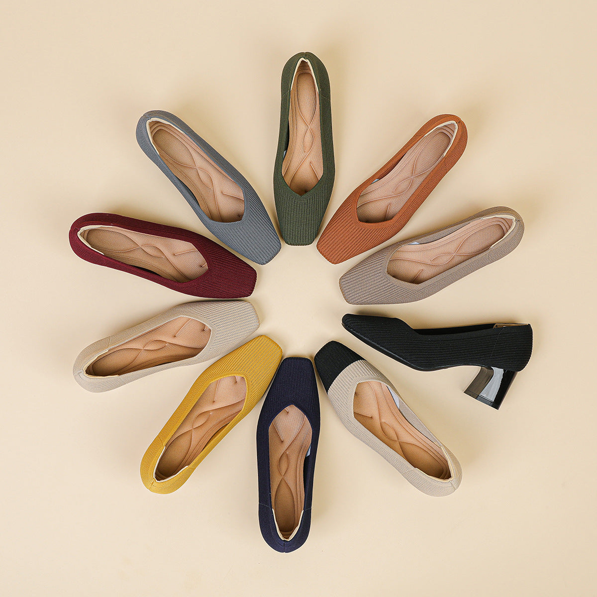 Sarah Express Square Toe Chunky Heel Flyknit Pumps