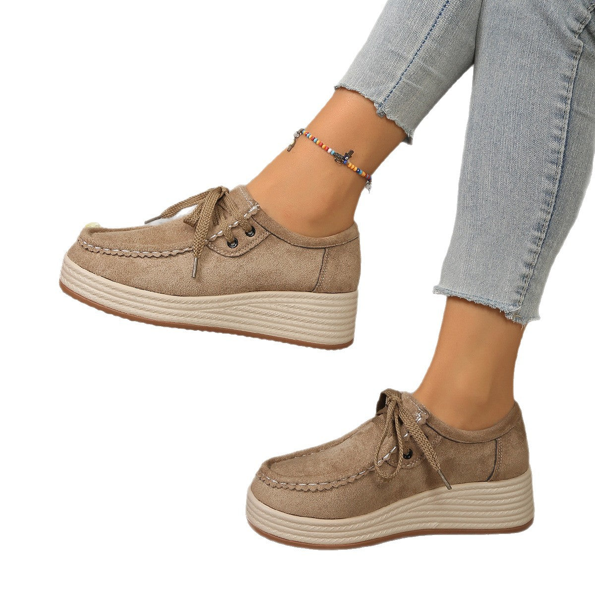Sarah Express Lace-Up Chunky Sole Suede Pumps