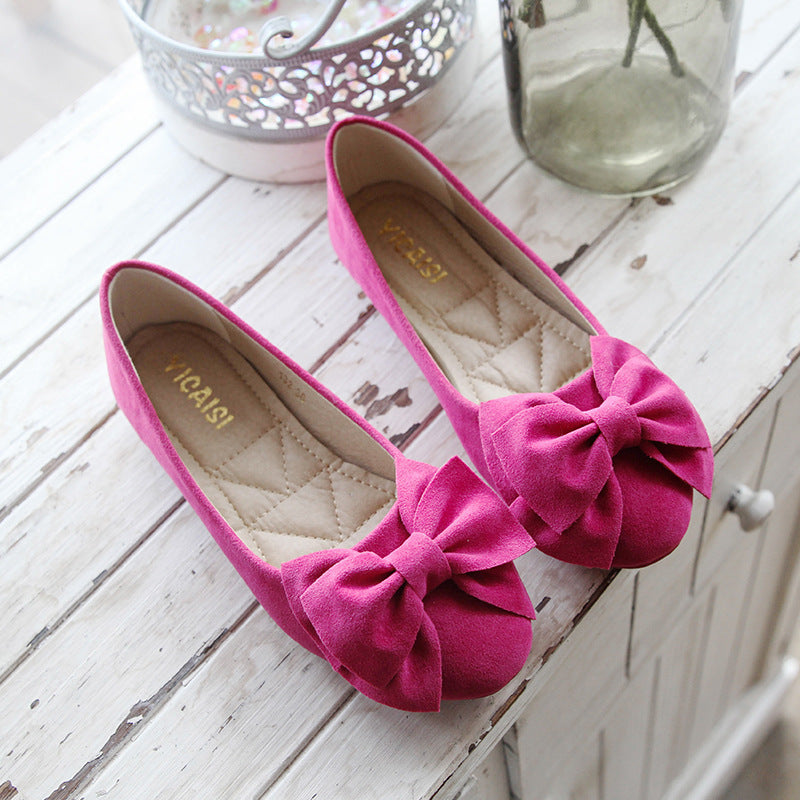 Sarah Express Pointed Toe Bow Detail Comfort Flats Rose Red