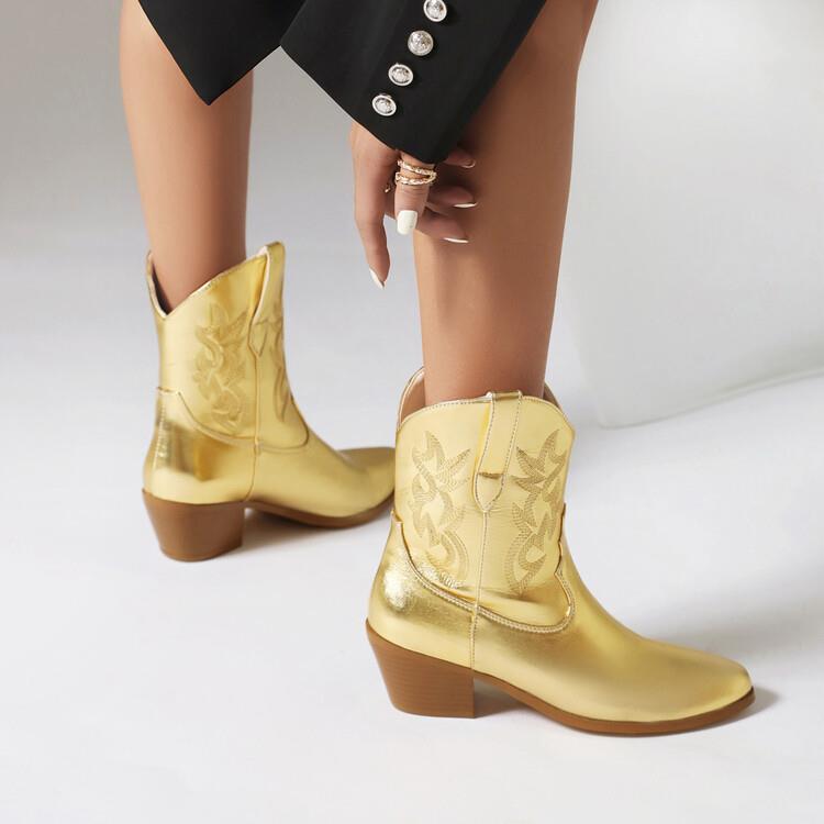 Sarah Express Embroidered Pointed Toe Mid-Calf Boots