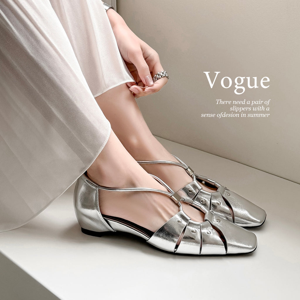 Sarah Express Woven Cage Leather Flat Sandals