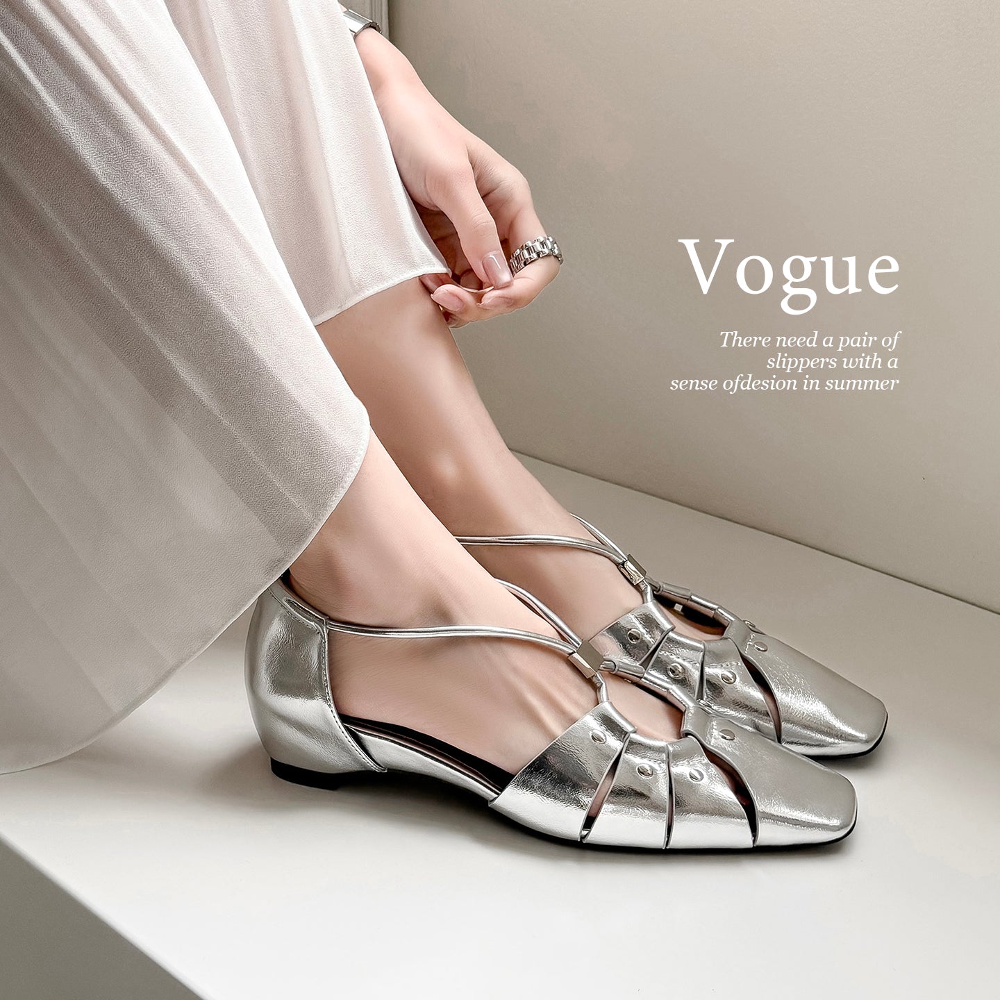 Sarah Express Woven Cage Leather Flat Sandals