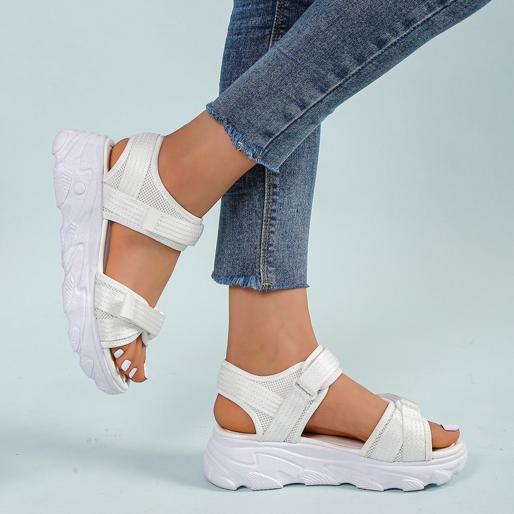 Sarah Express Platform Velcro Peep Toe Casual Sandals