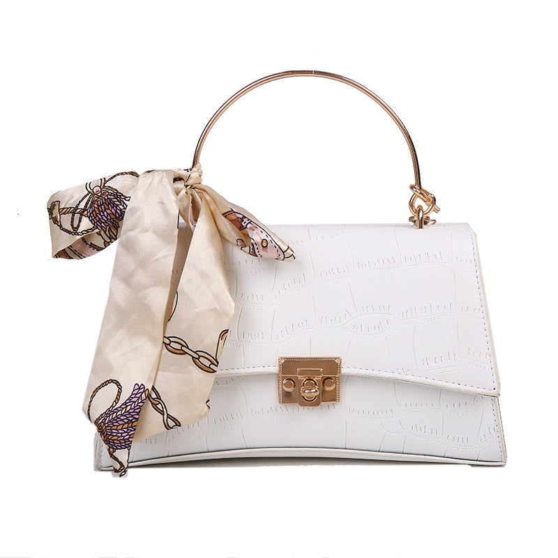 Sarah Express Crocodile Pattern Crossbody Bag with Scarf White
