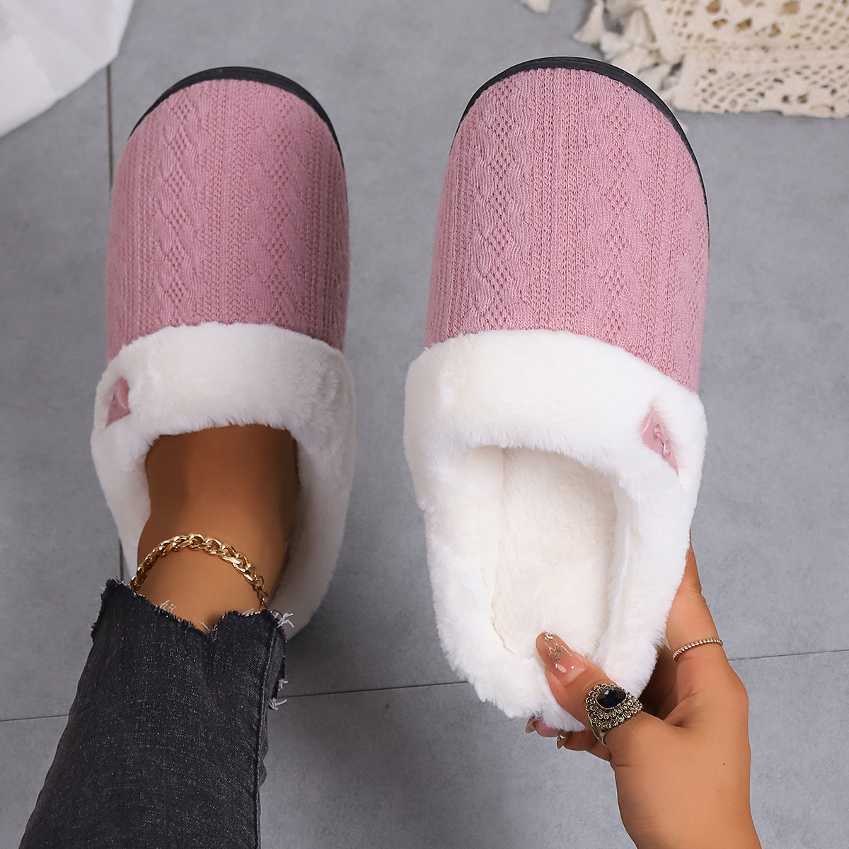 Sarah Express Unisex Cotton Slippers with Faux Fur Lining