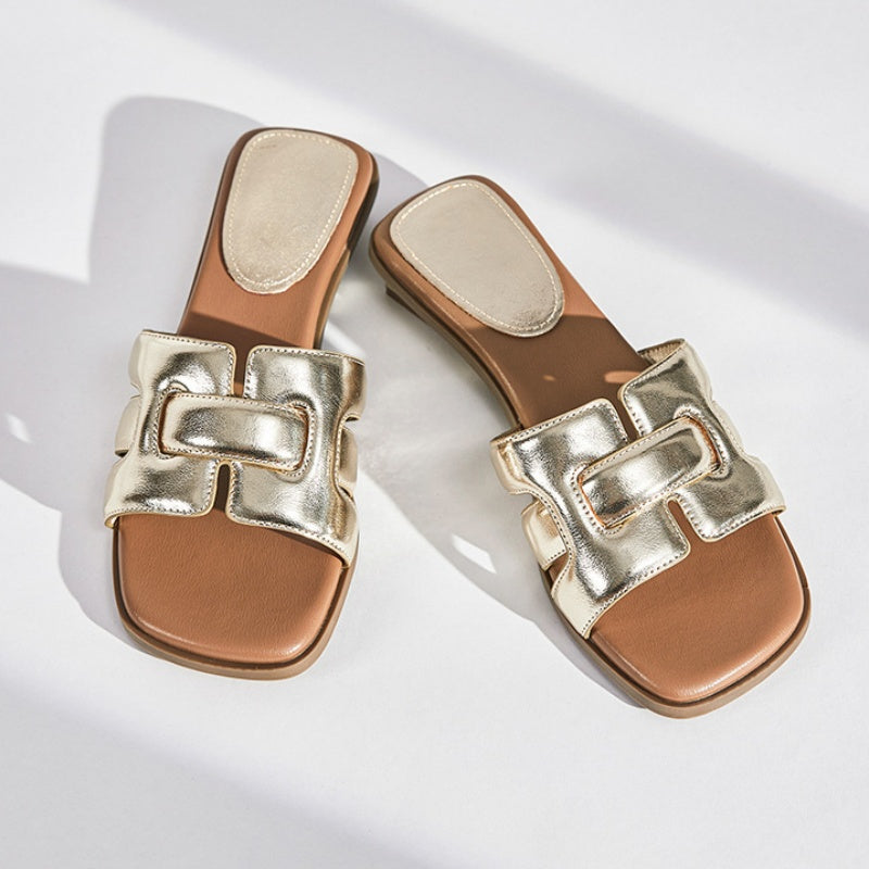 Sarah Express Woven Chunky Heel Slide Sandals
