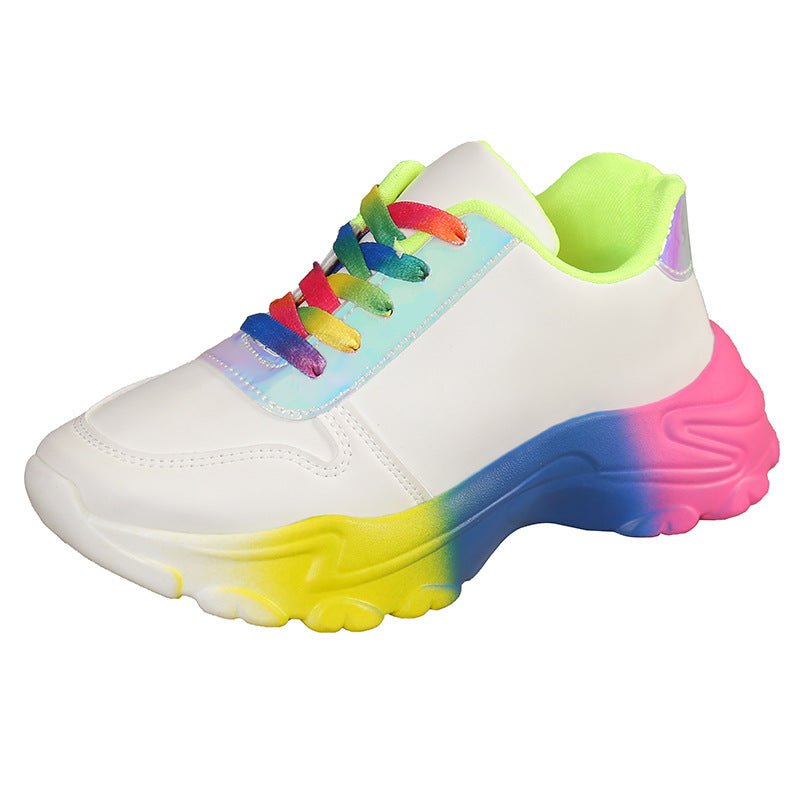 Sarah Express Rainbow Gradient Lace-Up Women's Sneakers White