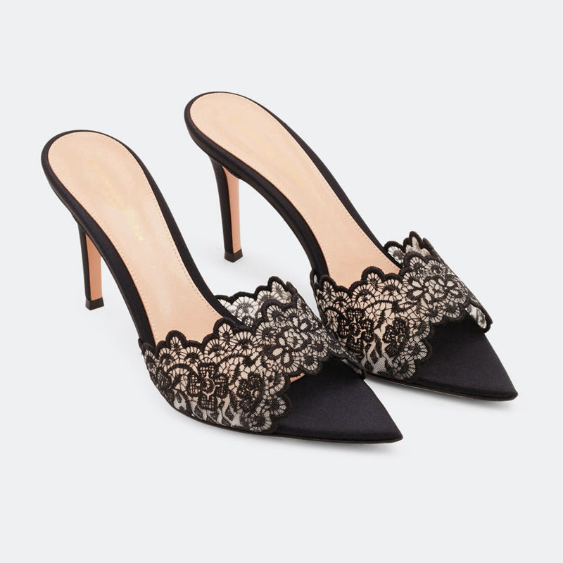 Sarah Express Pointed-Toe Stiletto Lace Mules