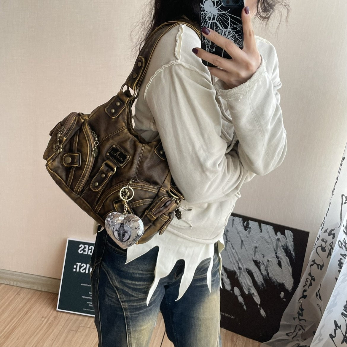 Sarah Express Leopard Print One-Shoulder Crossbody Bag