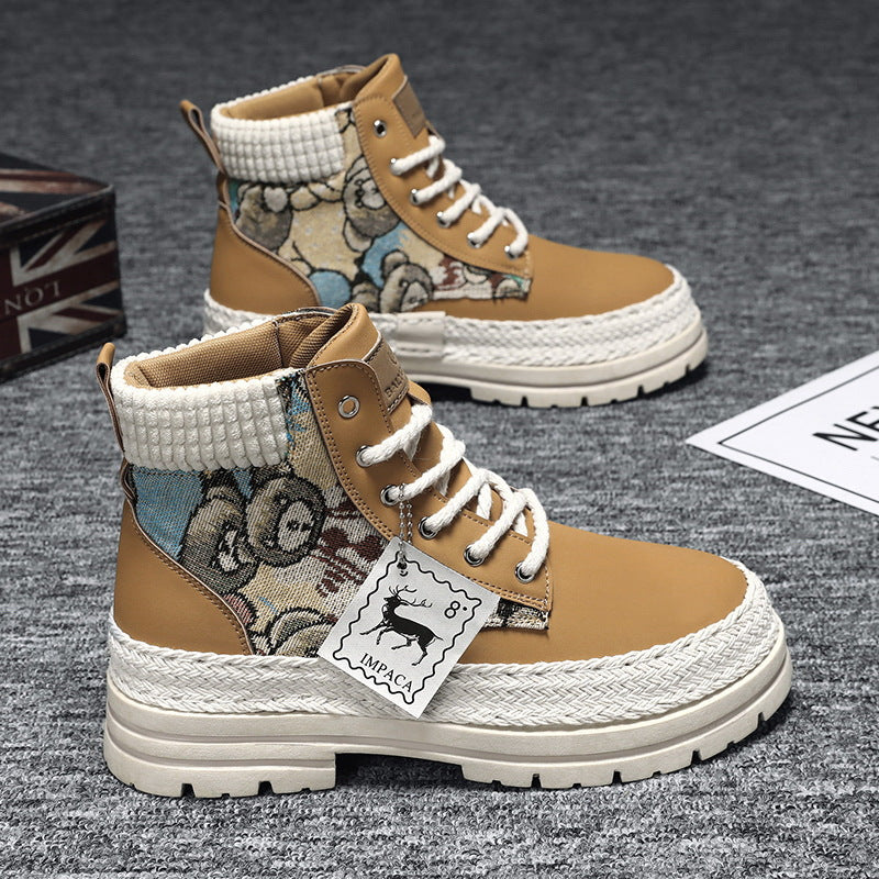 Sarah Express Men's Casual High-Top Worker Boots 0368 Khaki