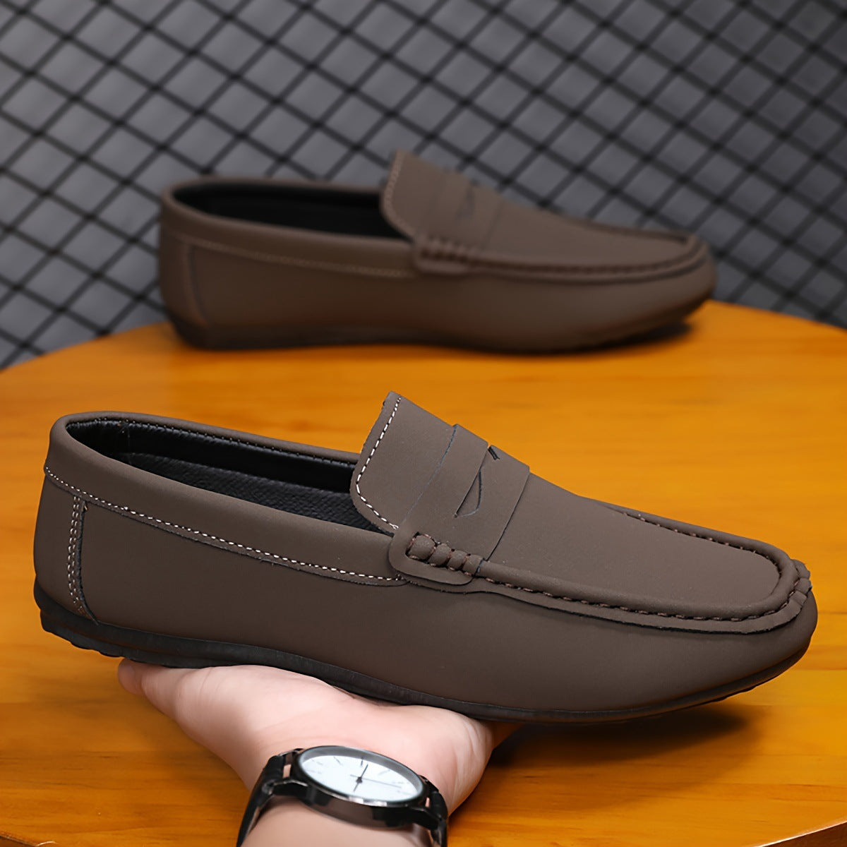 Sarah Express Men's Solid Color Canvas Penny Loafers