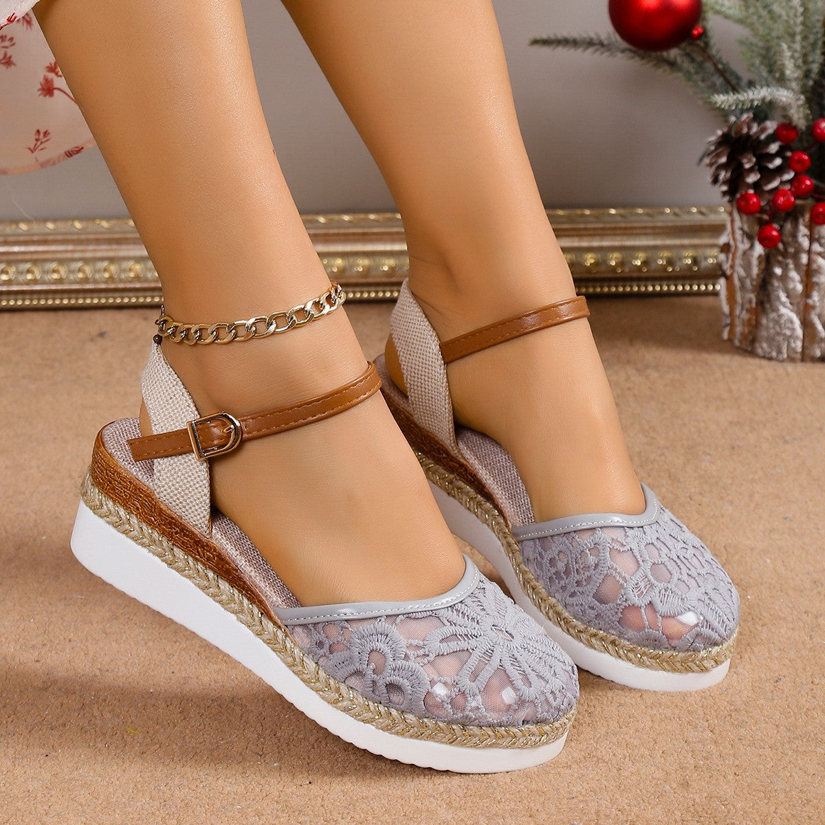 Sarah Express Mesh Embroidered High-Heel Sandals