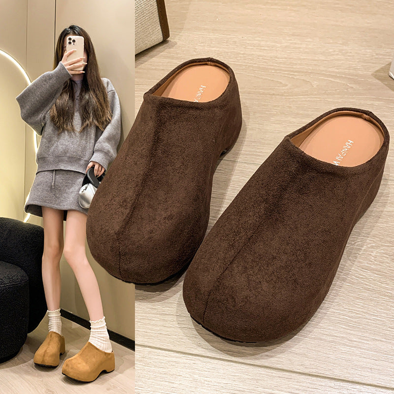 Sarah Express Women's Suede Platform Slip-On Slippers