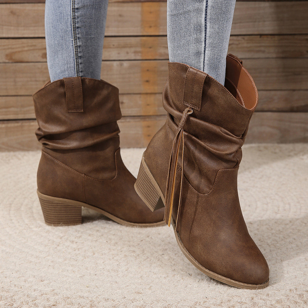 Sarah Express Retro Tassel Mid-Calf Western Boots