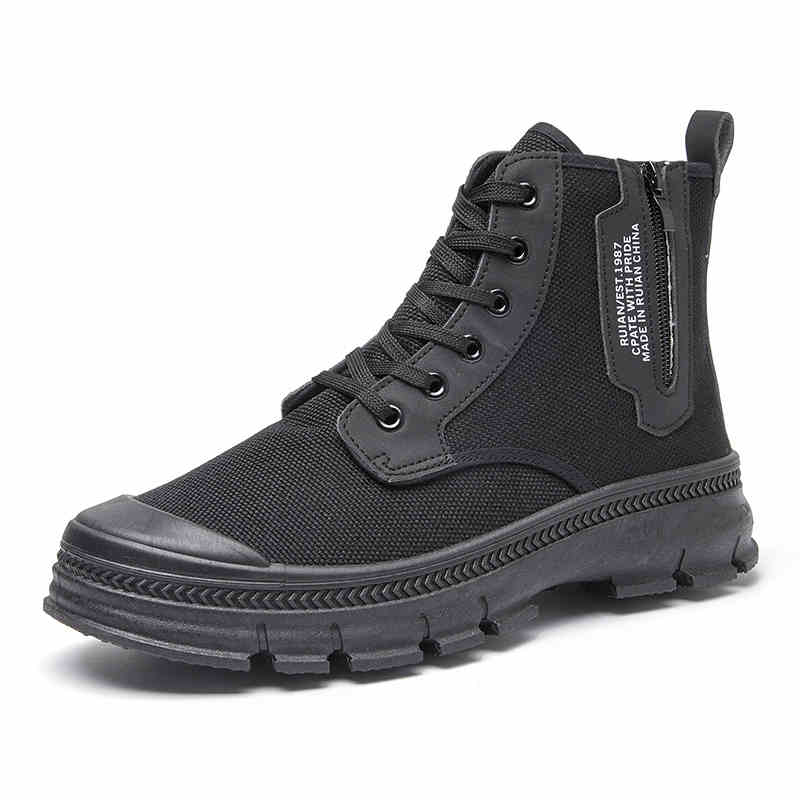Sarah Express Men's Side Zipper Canvas Hiking Boots Black