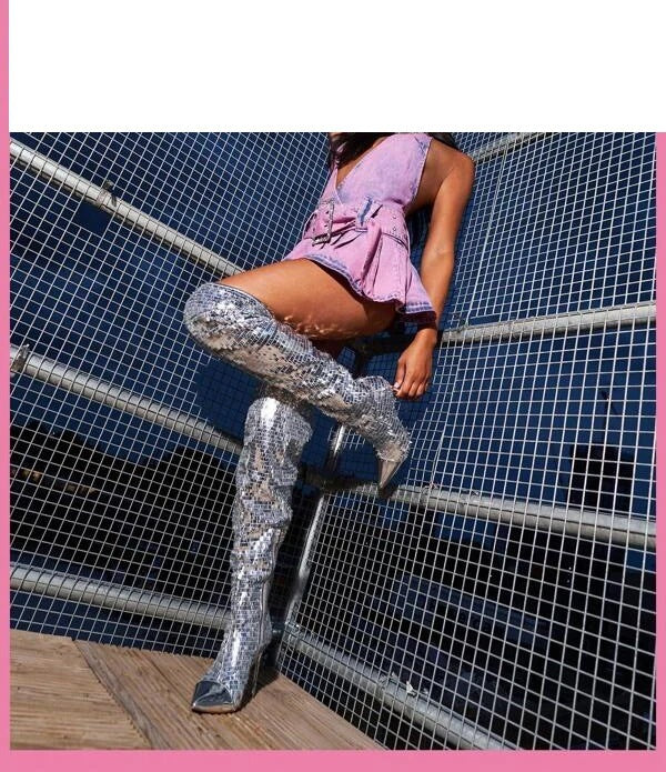 Sarah Express Sequined Over-the-Knee Stiletto Boots