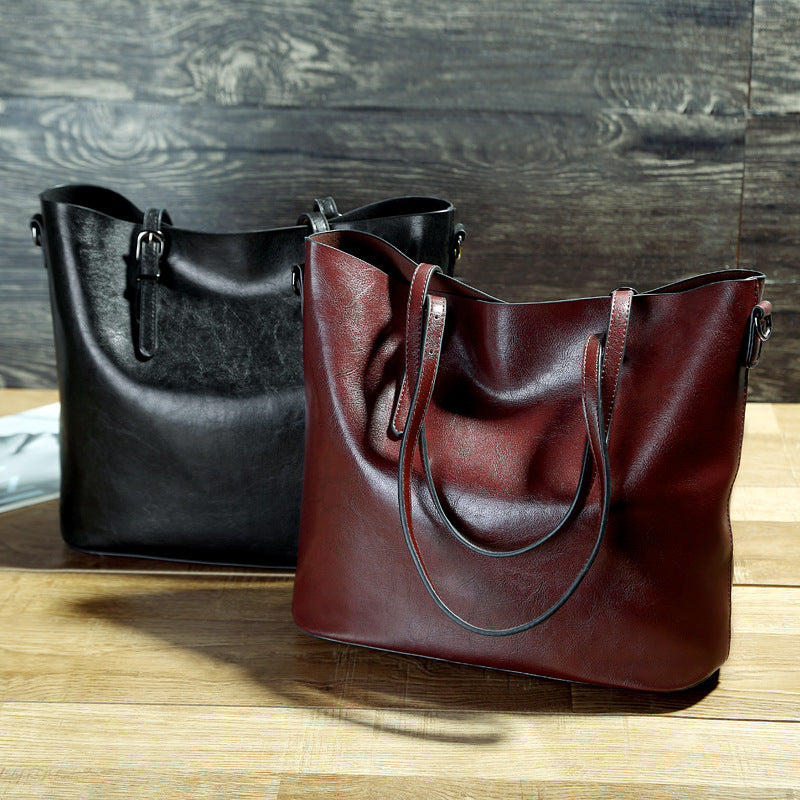 Sarah Express Structured Oil Wax Leather Messenger Tote