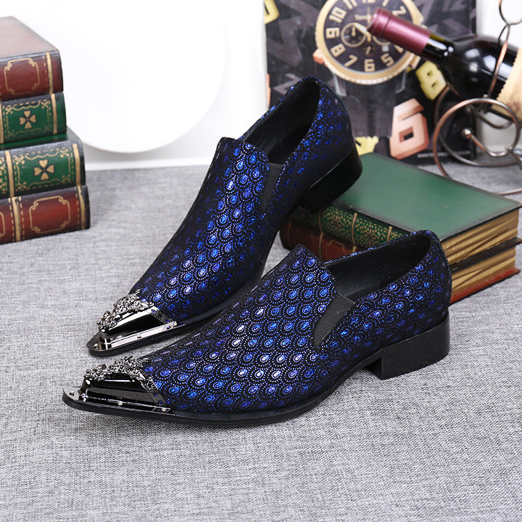 Sarah Express Men's Blue Embossed Pointed Toe Shoes