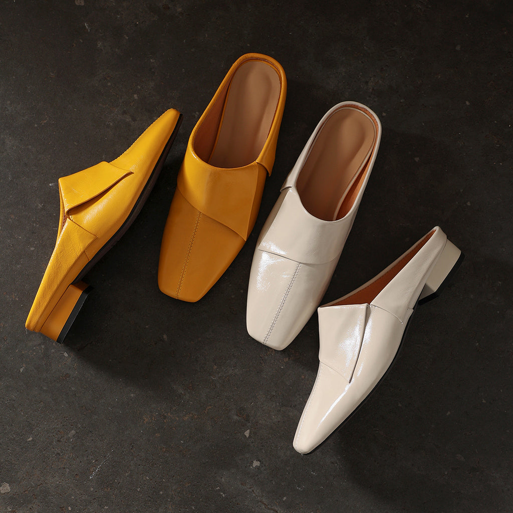 Sarah Express Vintage Cowhide Fold-Over Square Toe Mules