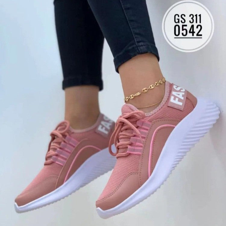 Sarah Express Women's Lace-Up Mesh Casual Sneakers Pink