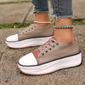 Sarah Express Canvas Platform Sneakers with Thick Sole Khaki Canvas