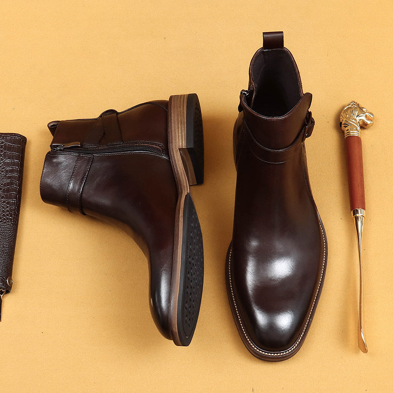 Sarah Express Men's Genuine Leather Square Toe Ankle Boots