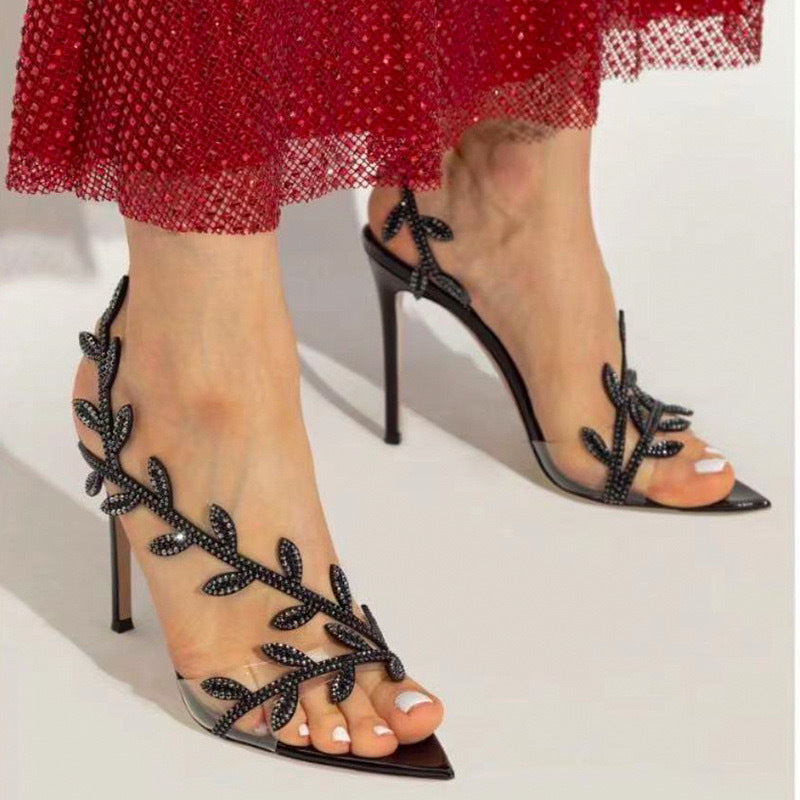 Sarah Express Pointed Toe Stiletto Heels with Leaf Detail