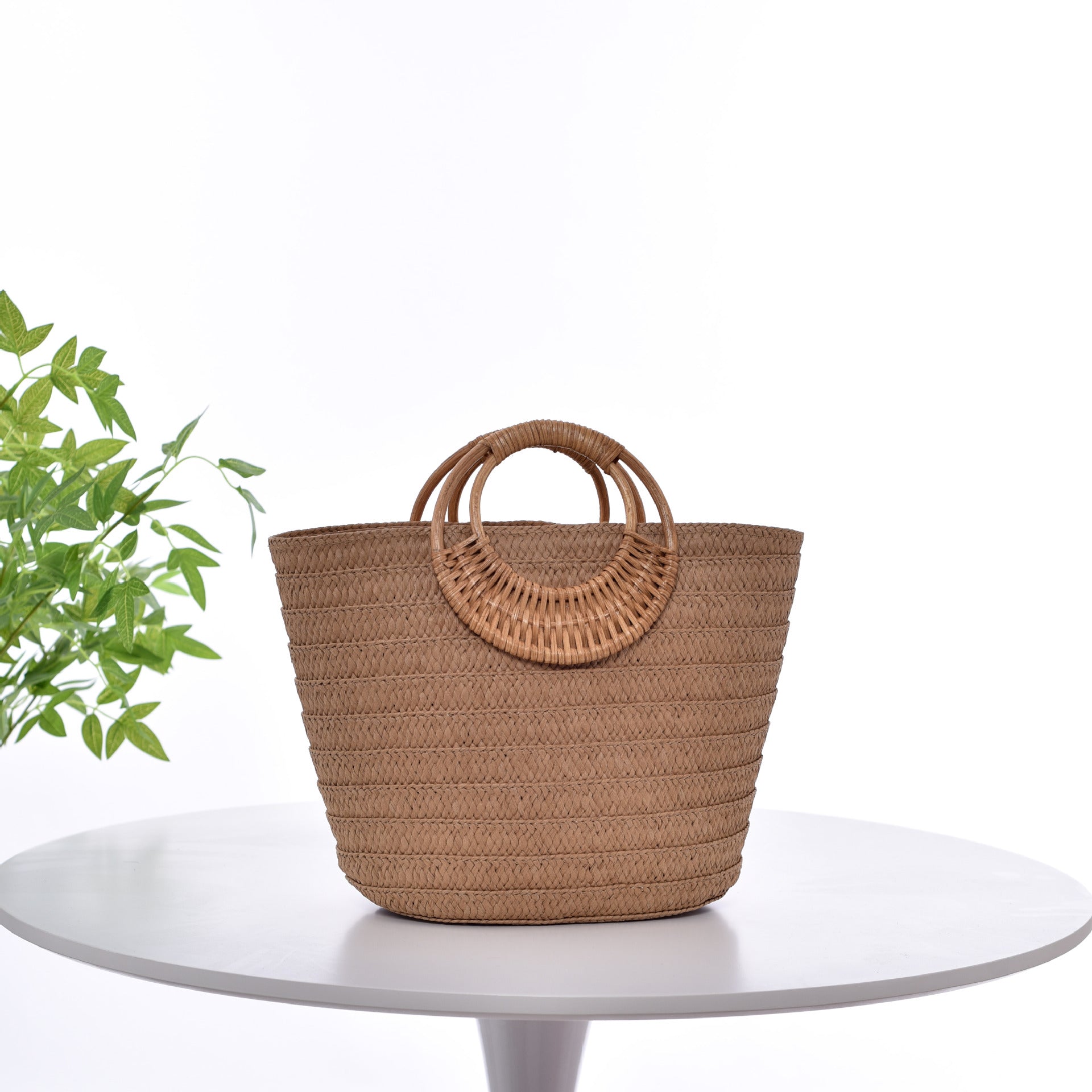 Sarah Express Straw Weave Round Handle Tote Bag