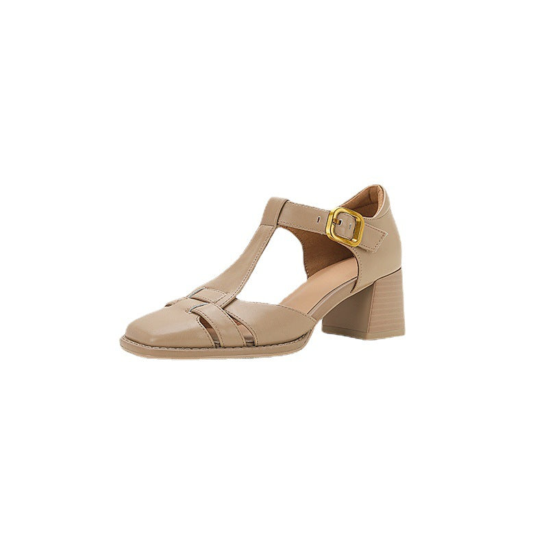 Sarah Express Square Toe Buckle Strap Mid Heel Sandals