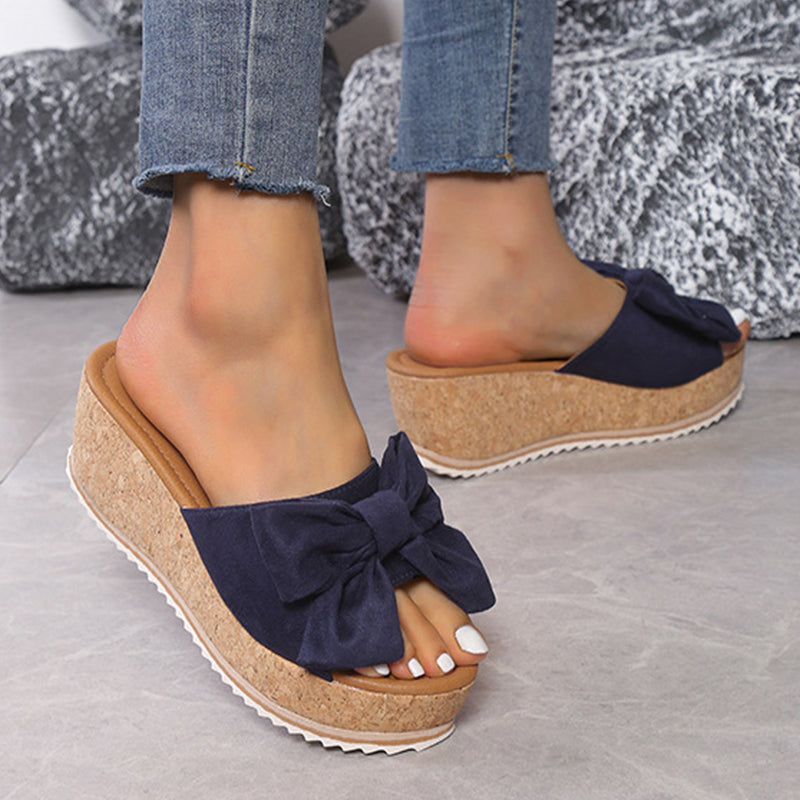 Sarah Express Bow Detail Wedge Platform Slide Sandals