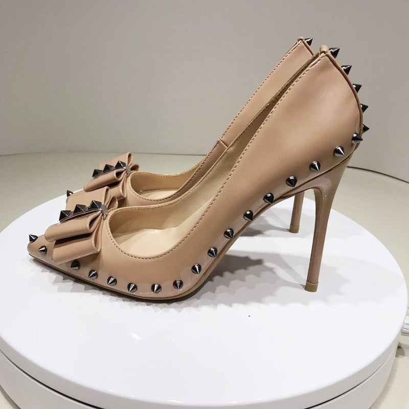 Patent Leather Rivet Bow Stiletto Heels – heel profile alternate view 3