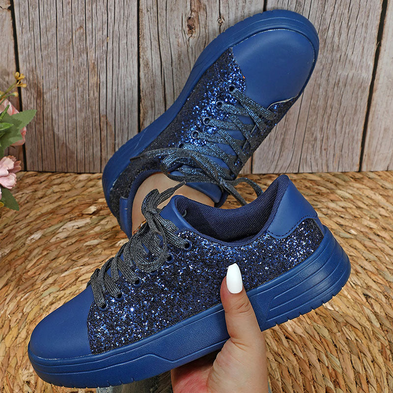 Sarah Express Glitter Sequin Lace-Up Platform Sneakers