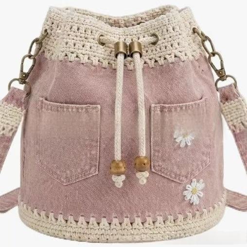 Womens Versatile Retro Denim Patchwork Crochet Bag – product detail alternate view 4