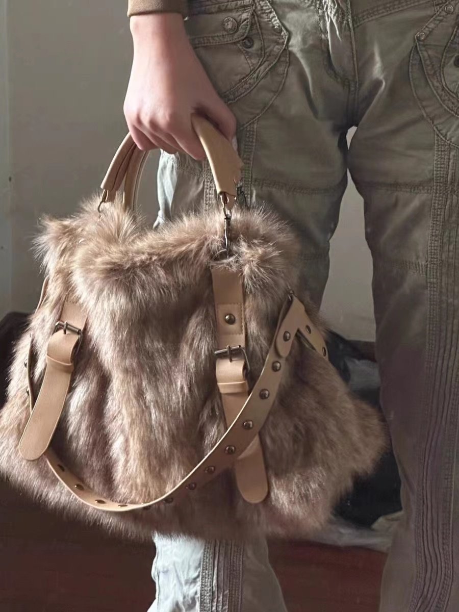 Sarah Express Plush Color-Block Commuter Tote Bag