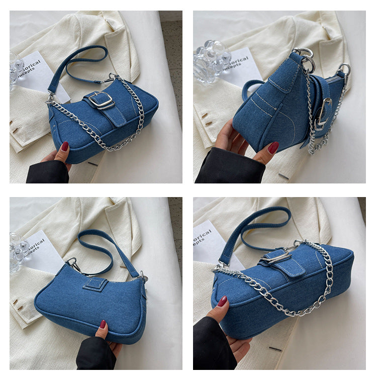 Sarah Express Denim Buckle Chain Shoulder Bag