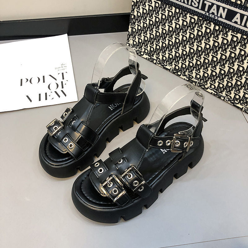 Sarah Express Women's Buckle Platform Sandals Black