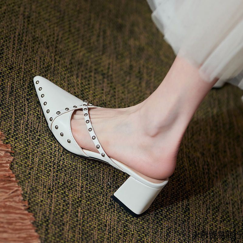Sarah Express Studded Pointed Toe Chunky Block Heels