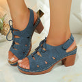 Sarah Express Cutout Lace-Up Mid-Heel Sandals Navy Blue